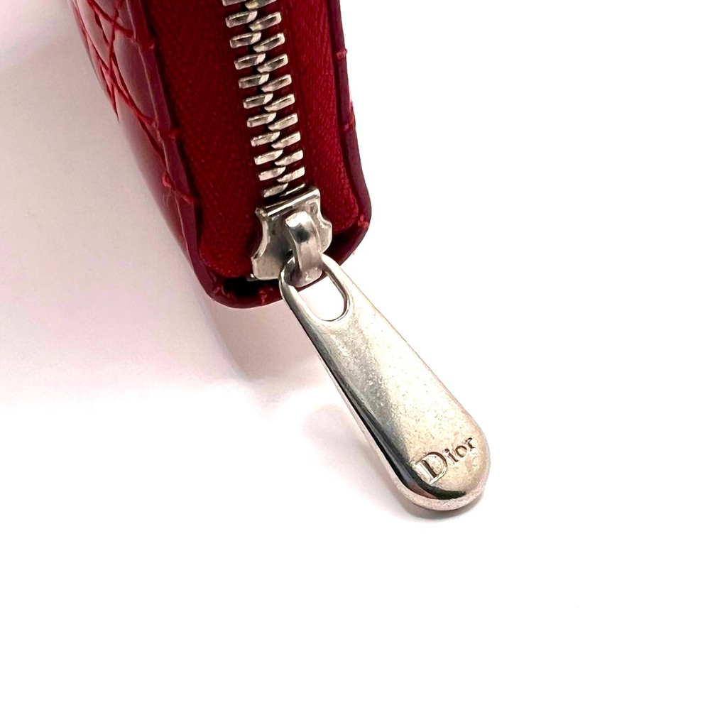 Authentic Christian Dior Cannage Red Patent Leather Zip Long Wallet - Picture 6 of 11